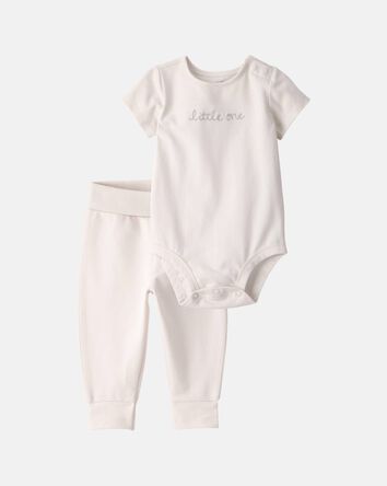 Baby Girl 2-Piece Organic Cotton 'Little One' Bodysuit & Pant Set, 