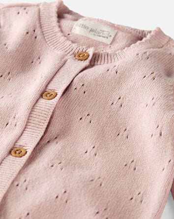 Baby Girl Organic Cotton Sweater Knit Pointelle Jumpsuit - Pink, 