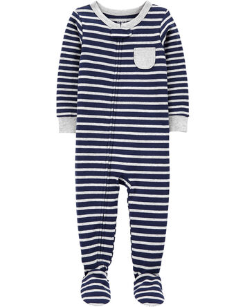 Toddler 1-Piece Striped 100% Snug Fit Cotton Footie Pajamas, 