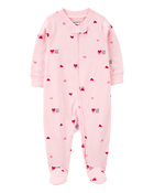 Baby Valentine's Day Heart 2-Way Zip Cotton Sleep & Play Pajamas - Pink, image 1 of 3 slides
