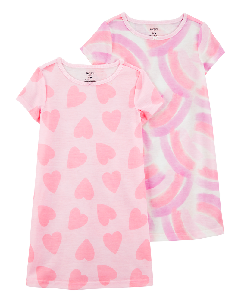 Girls 2-Pack Rainbow Hearts Nightgowns, image 1 of 4 slides