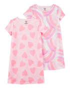 Girls 2-Pack Rainbow Hearts Nightgowns, image 1 of 4 slides