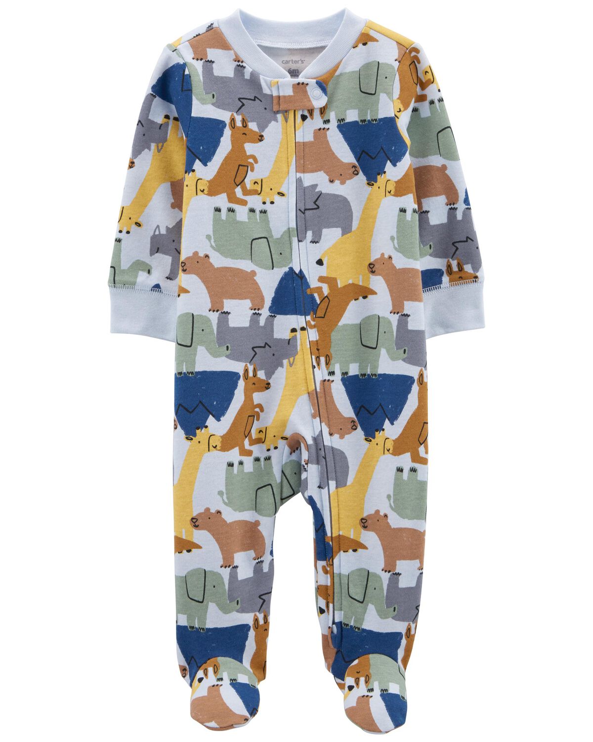 Multi Baby Animal 2Way Zip Cotton Sleep & Play Pajamas