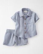 Baby Organic Cotton Blue Striped 2-Piece Gauze Set , image 1 of 6 slides
