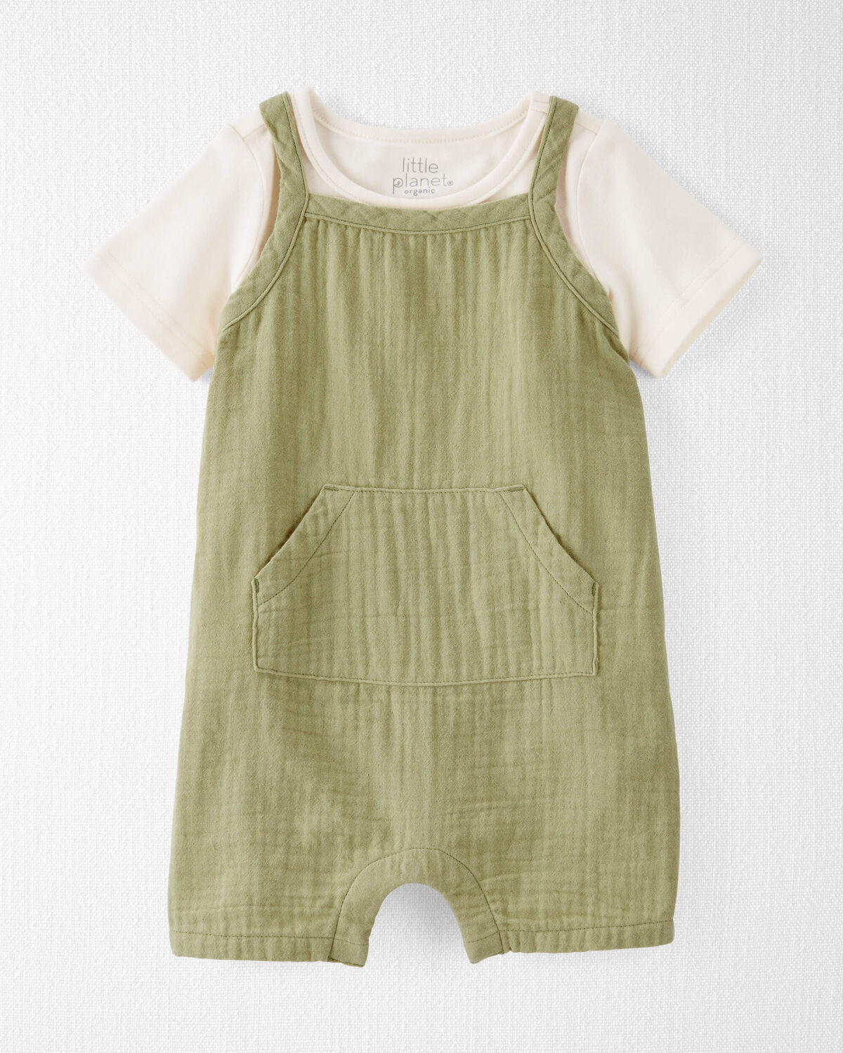 Sweet Cream, Jurassic Green Baby Organic Cotton Gauze Shortall Set