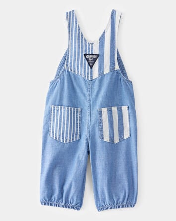 Baby Vintage Inspired Striped Chambray Overalls - Blue Wash, 