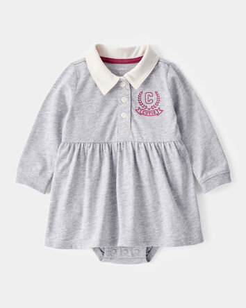Baby Varsity Polo Bodysuit Dress - Grey, 