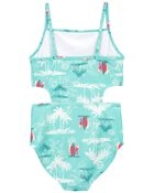 Kid Beach Print 1-Piece Cut -Out Swimsuit, image 2 of 4 slides