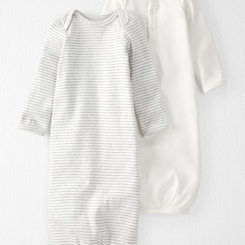 Light Cream, Heather Grey Baby 2Pack Organic Cotton Rib Sleeper Gowns