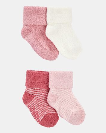 Baby Girl 4-Pack Chenille Foldover Cuff Booties - Pink/White, 