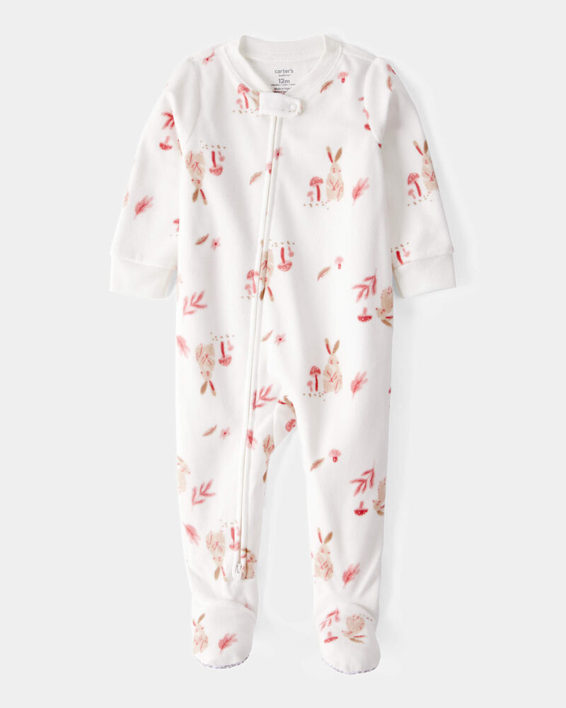 Toddler 1-Piece Bunny Fleece Footie Pajamas - Ivory, image 1 of 3 slides