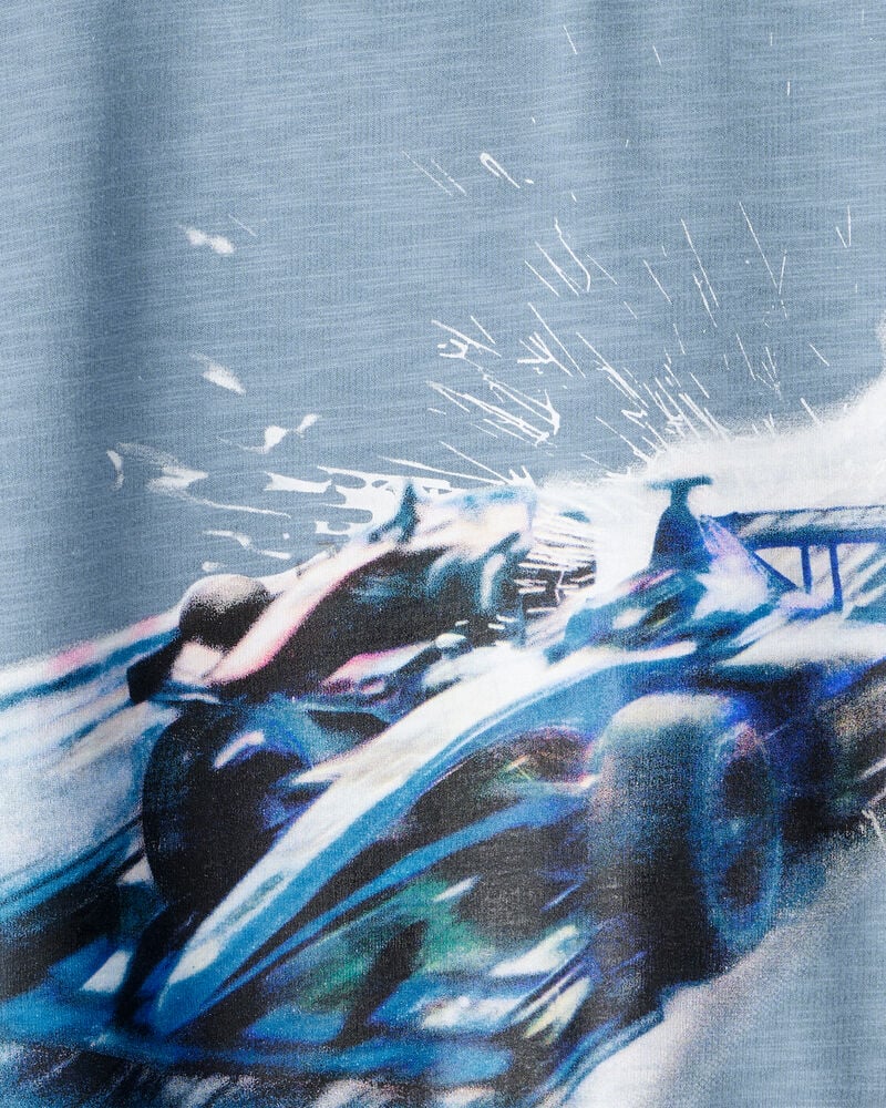 Boys Race Car Cotton Pullover Sweatshirt - Blue, image 2 of 3 slides