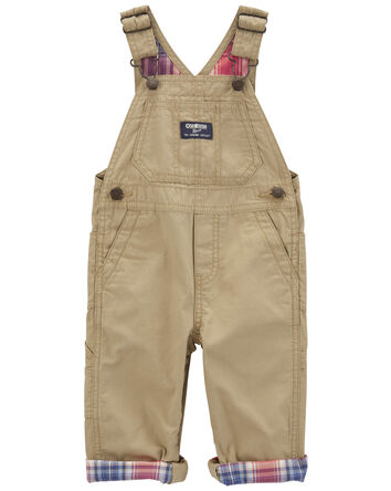 Baby Classic Plaid-Lined Canvas Overalls, 