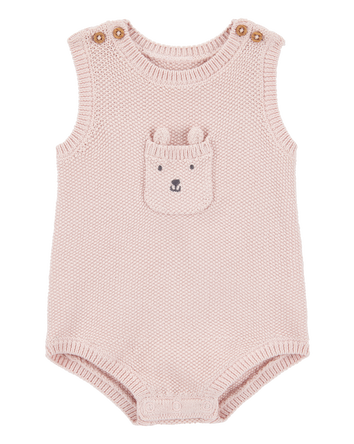 Baby Solid Cotton Romper - Pink, 