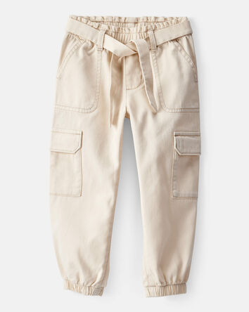 Toddler Girl Cotton Cargo Joggers - Ivory, 