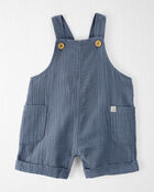 Baby Organic Cotton Gauze Shortalls in Blue, image 1 of 5 slides
