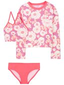 Pink - Kid 
3-Piece Floral Print Rashguard Swimsuit Set
