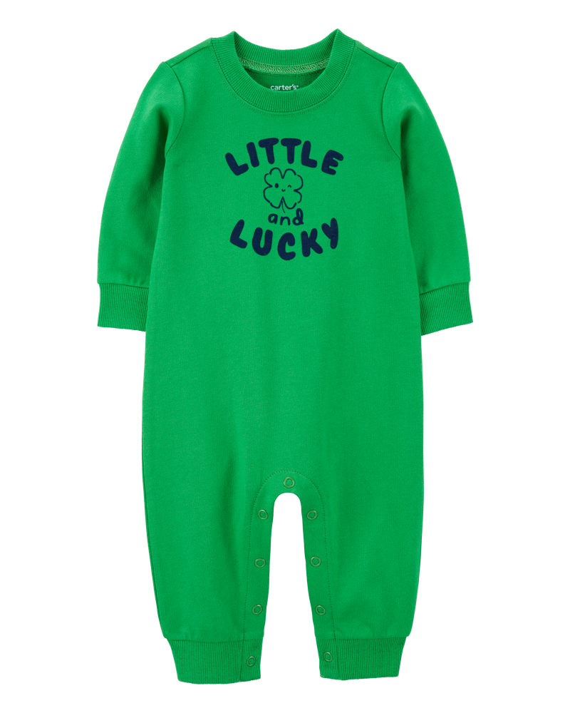 Baby French Terry Long-Sleeve Jumpsuit - Green, image 1 of 3 slides