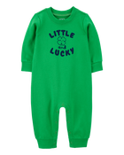 Baby French Terry Long-Sleeve Jumpsuit - Green, image 1 of 3 slides