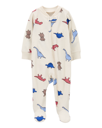Baby Boy Dinosaur 2-Way Zip Waffle Knit Sleep & Play Pajamas, 