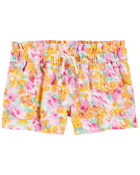 Baby 2-Piece Floral Print Asymmetrical Top & Paperbag Twill Shorts Set, image 4 of 4 slides