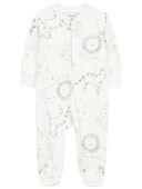 Ivory - Baby Animal Print Zip-Up Cotton Sleep & Play Pajamas