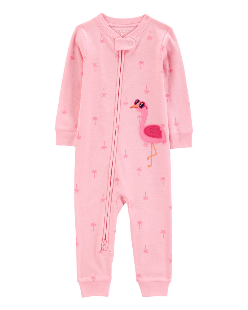 Baby Girl Flamingo Print Snug Fit Cotton Footless 1-Piece Pajamas - Pink, image 1 of 4 slides