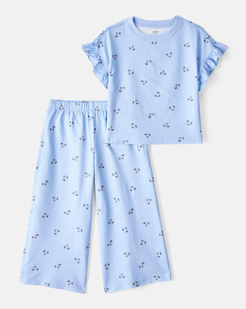 Toddler 2-Piece Floral Flutter-Sleeve Pajamas - Blue, 