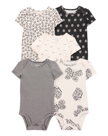 Baby 5-Pack Striped Butterfly Short-Sleeve Cotton Bodysuits, 