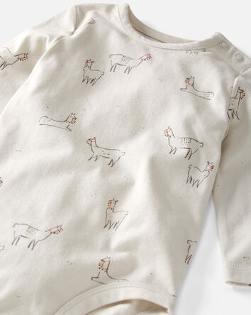 Baby 2-Pack Organic Cotton Rib Bodysuits in Neutral Llama and Stripes, 
