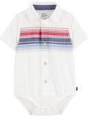 White - Baby Striped Button-Front Bodysuit