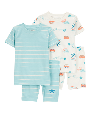 Toddler Palm Tree Print Snug Fit 4-Piece Pajamas, 