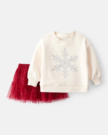 Baby Girl 2-Piece Snowflake Print Long-Sleeve Top & Skirt Set, 
