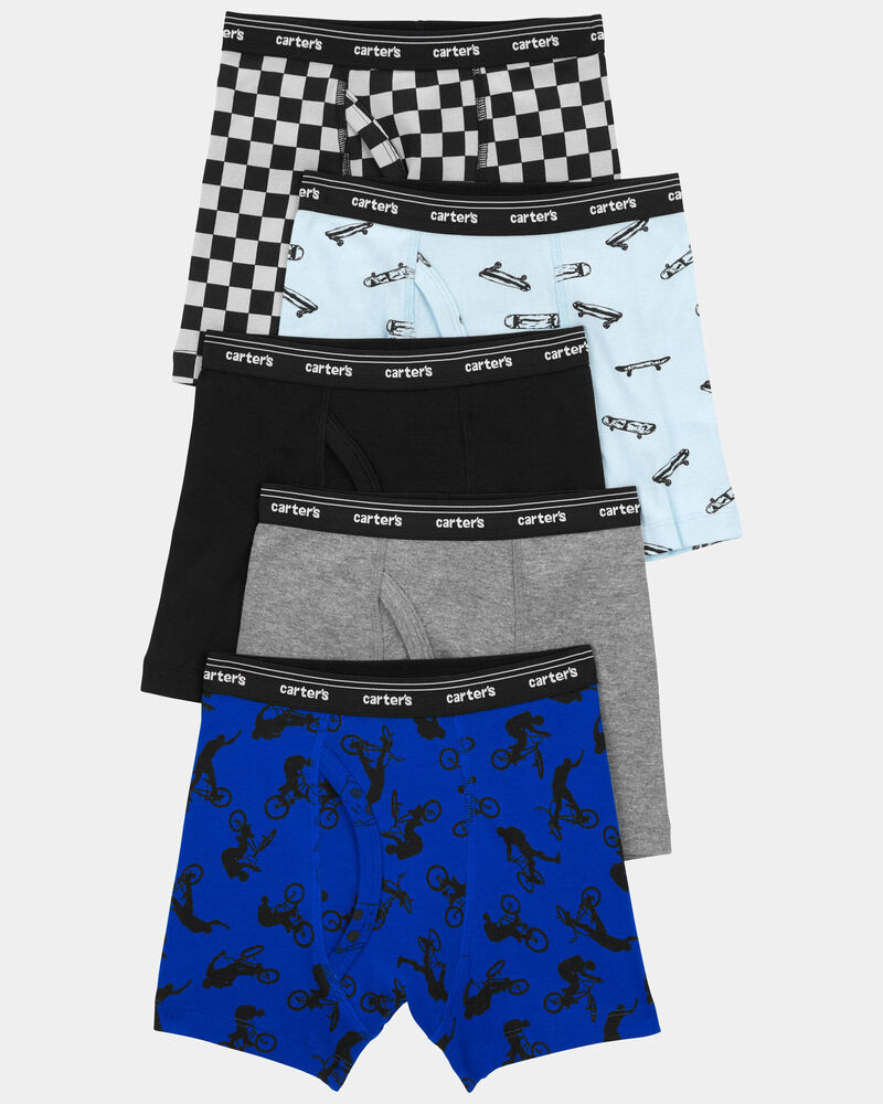 Toddler Boy 5-Pack Checker Print Boxer Brief Underwear, image 1 of 2 slides