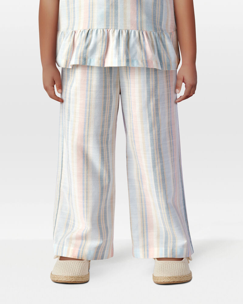 Toddler Girl Striped Linen Look-Alike Tie-Waist Pants, image 2 of 6 slides