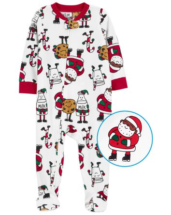 Toddler 1-Piece Santa Cookies Fleece Footie Pajamas, 