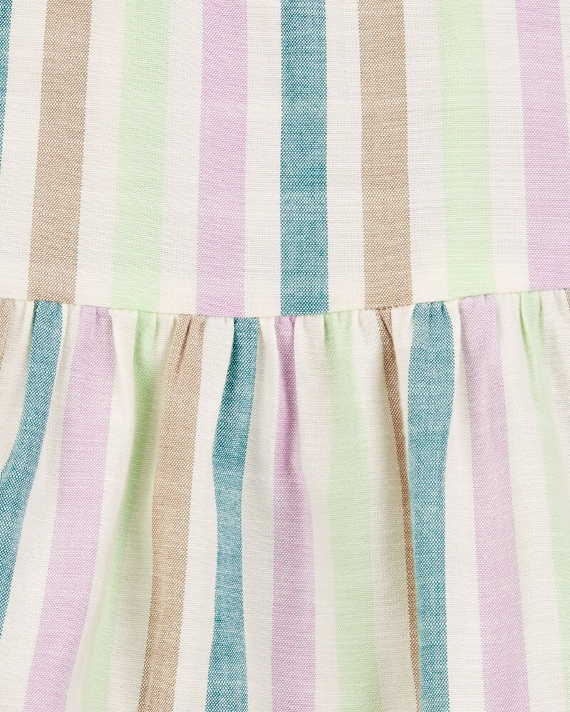 Baby Striped Linen Look-Alike Tiered Dress, image 4 of 5 slides