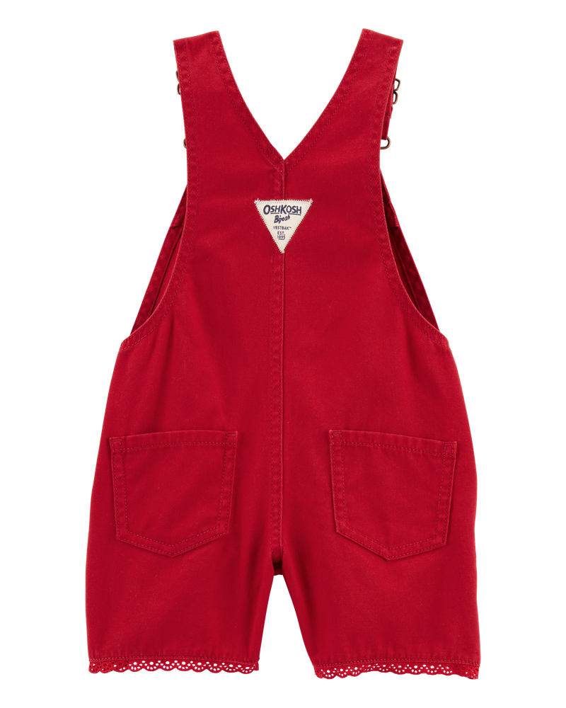 Toddler Twill Eyelet Shortalls - Red, image 2 of 4 slides