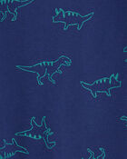 Baby Dinosaur Print French Terry Long-Sleeve Jumpsuit - Blue, image 2 of 3 slides
