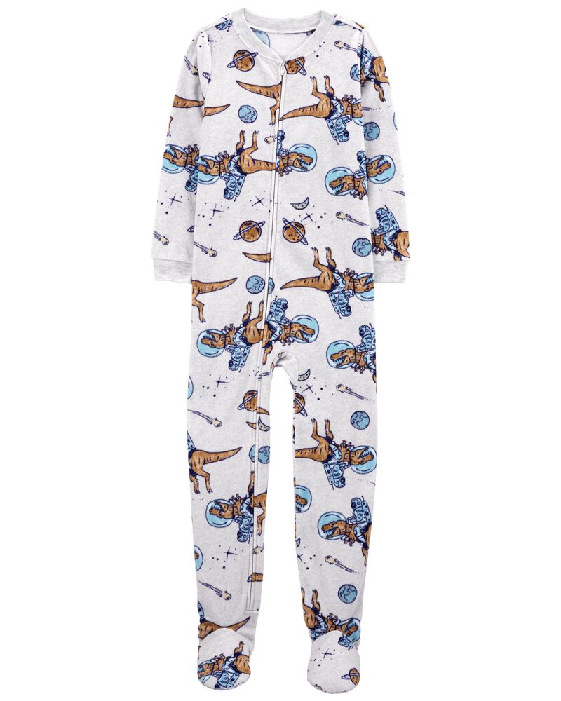 Kid 1-Piece Space Dinosaur Fleece Footie Pajamas, image 1 of 3 slides