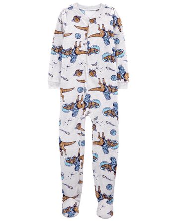 Kid 1-Piece Space Dinosaur Fleece Footie Pajamas, 