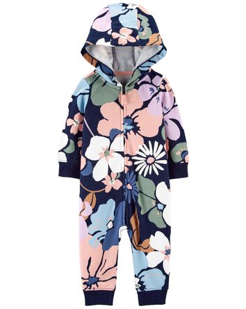 Baby Floral Hooded French Terry Jumpsuit, 