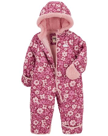 Floral Print Sherpa-Lined Snowsuit, 