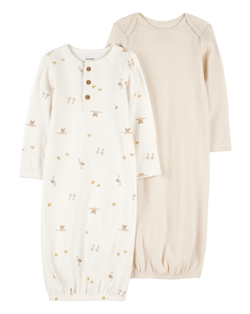 Baby 2-Pack Sleeper Gowns - Ivory/Tan, 