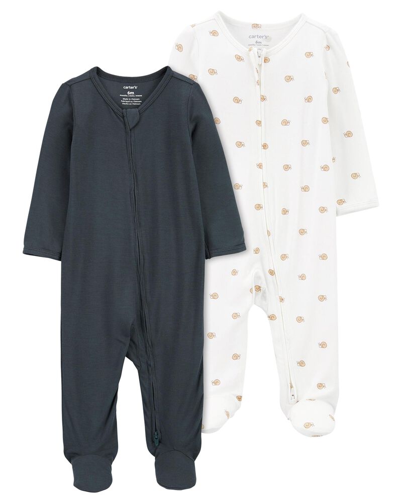 Baby 2-Pack Zip-Up PurelySoft Sleep & Play Pajamas, image 1 of 9 slides