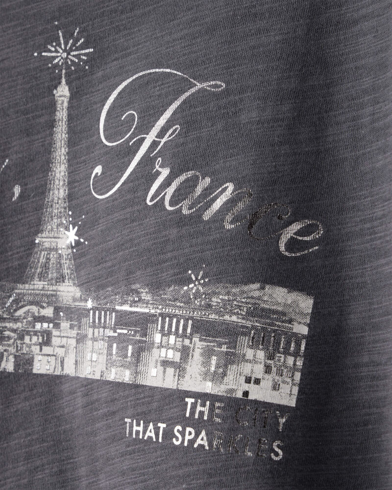 Girls Paris Cotton Short-Sleeve Graphic Tee - Grey, image 2 of 4 slides