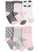 Grey/Pink - 6-Pack Critter Socks