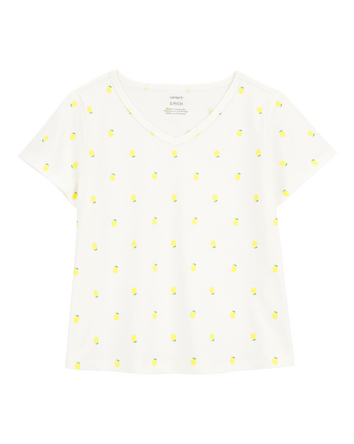 Kid Lemon Print Short-Sleeve Fashion Top - Ivory, 