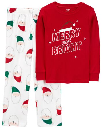 Kid 2-Piece Santa Fleece & Cotton Pajamas, 