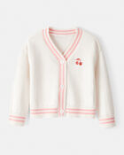 Toddler Girl Cherry Cotton Long-Sleeve Sweater - White, image 1 of 4 slides